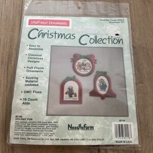 Needleform‎ Christmas Classic Collection Cross Stitch 3 Puff Mat Ornament VTG